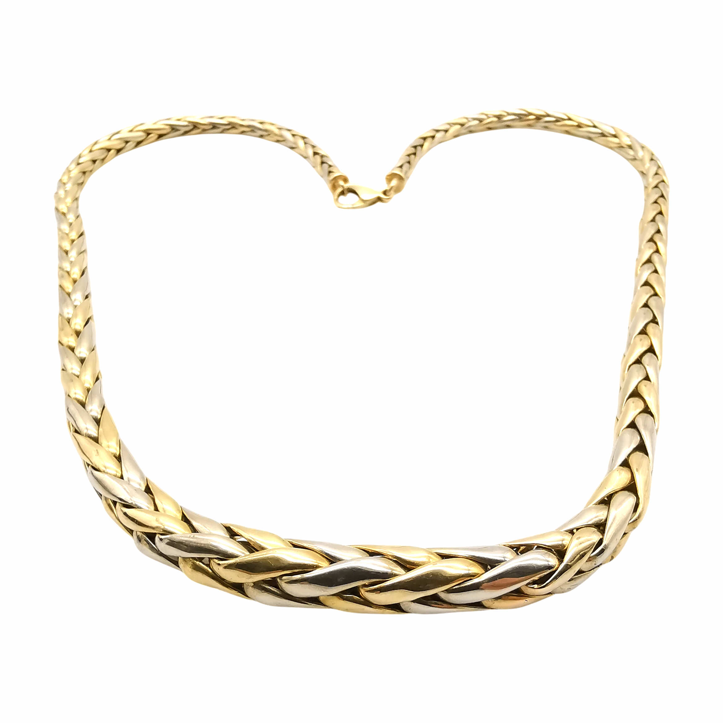 Collier maille palmier en chute en or deux tons 18 carats