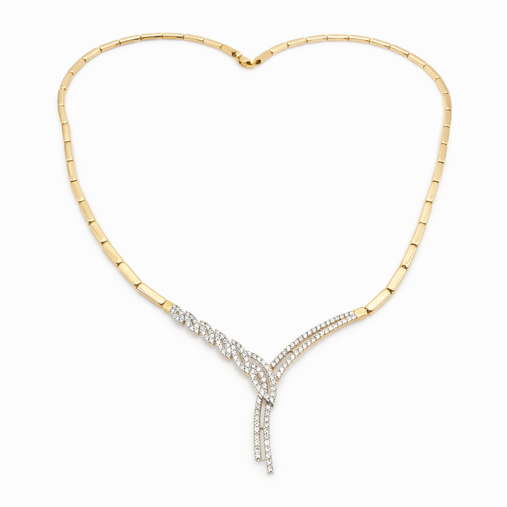 Collier en or jaune 18 carats de 44 cm avec motif central asymétrique serti d'oxydes de zirconium