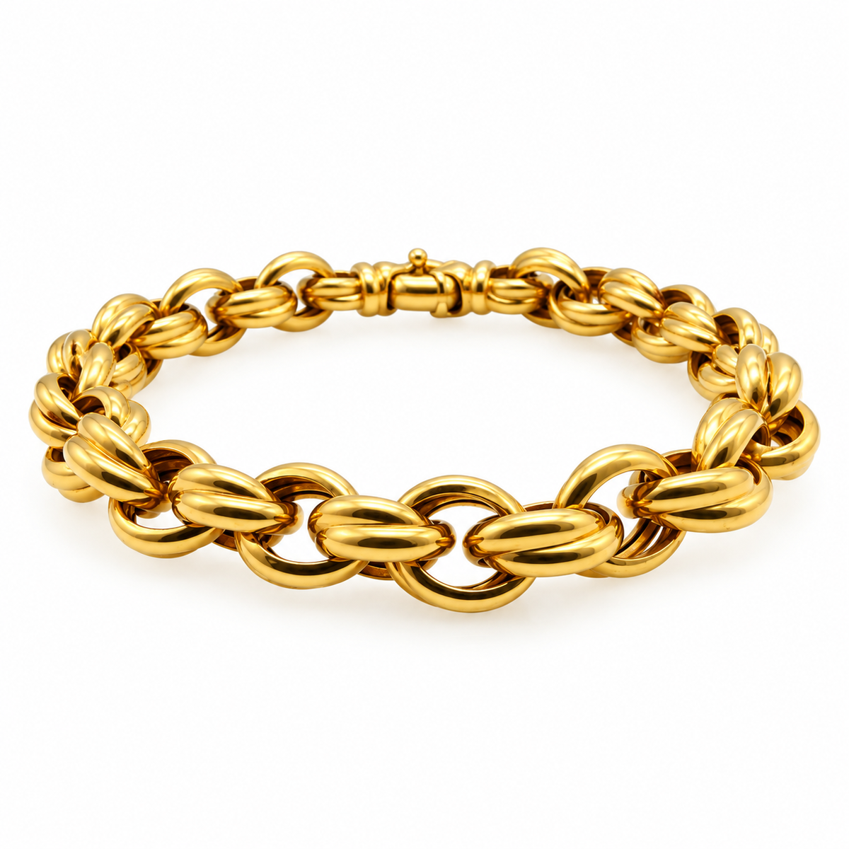 Bracelet en or jaune 18 carats à maillons doubles entrelacés, vue en perspective
