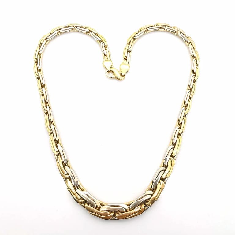 Collier maille haricot doublée en chute en or deux tons 18 carats