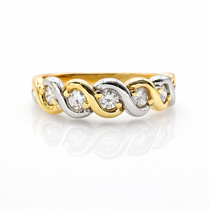 Bague Demi Alliance Diamants Or Jaune & Or Blanc 18 Carats