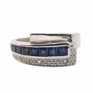 Bague Saphirs Calibrés et Diamants en Or Blanc 18 Carats