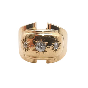 Vintage Tank Ring aus 18 Karat Gelbgold mit Altschliff-Diamanten