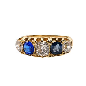 Bague Ancienne Diamants et Saphirs en Or Jaune 18 Carats