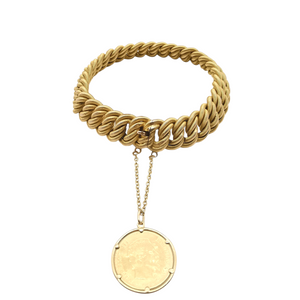 Bracelet Ancien Maille Américaine en Or Jaune 18 Carats avec Pièce de 5 Francs Napoléon III (1860)