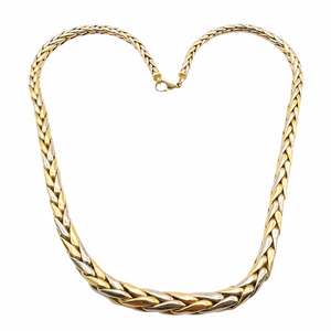 Collier maille palmier en chute en or deux tons 18 carats