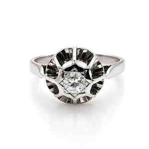 Solitär-Ring aus 18 Karat Weißgold mit Diamanten – Französischer Vintage-Ring