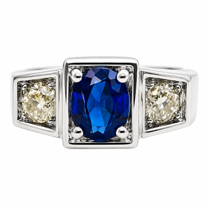 Bague Belle Époque Saphir Diamants Or Blanc 18 Carats