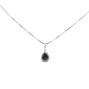 9 Karat White Gold Necklace, Pear-Cut Sapphire and Diamonds