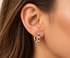 Boucles d’oreilles vintage en or jaune 18 carats avec rubis synthétiques et oxydes de zirconium