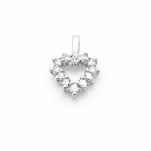 18-Carat White Gold Heart Pendant with 12 Natural Diamonds
