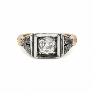 Bague Ancienne Diamants Taille Ancienne en Or Rose 14 Carats et Argent