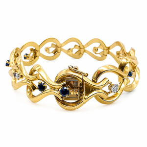 Französisches Vintage-Armband, 18 Karat Gelbgold, Diamanten & Saphire – Luxusschmuck