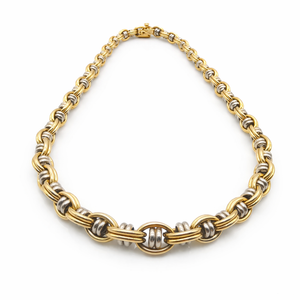 Collier maille fantaisie en deux ors 18 carats avec diamant