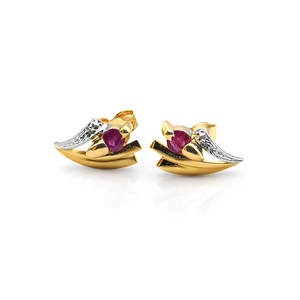 Boucles d’Oreilles en Or Jaune 18 Carats et Rubis Naturels