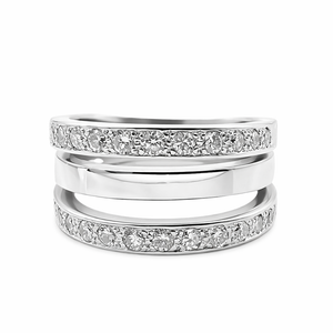Bague Or Blanc 18k | 24 Diamants ~0,96 ct G/VVS | Triple Anneau | T.58 | Poinçon Aigle