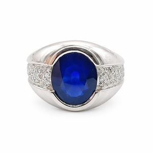 Bague Or Blanc 18 Carats Saphir Ovale et Diamants
