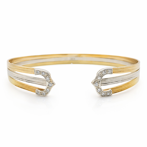 Bracelet Jonc Or Trois Tons 18 Carats et Diamants 0,21 ct