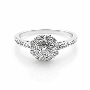 9 Karat White Gold and Diamond Double Halo Entourage Ring – 0.37 ct