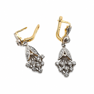 Boucles d’Oreilles Anciennes en Or Jaune 18 Carats et Diamants 1,02 Ct