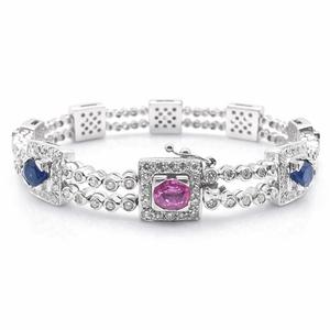 Bracelet en or blanc 18 carats, diamants 5,40 ct et saphirs multicolores 7,00 ct – Certifié HRD