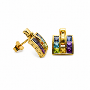Boucles d’Oreilles Guy Laroche Or Jaune 18 Carats Multi-Pierres