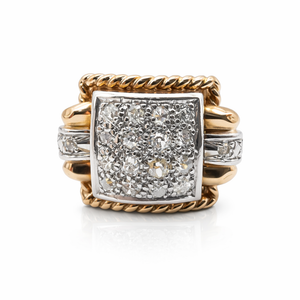Bague cocktail Art déco en or rose 18k, platine et diamants