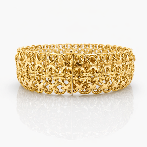 Bracelet Large Mailles Tressées Or Jaune 18 Carats — Joaillerie Française Vintage | GemmeLuxe