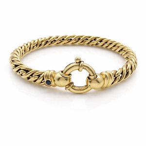 Bracelet gourmette en or jaune 18 carats et saphir – 21 cm – 27 g