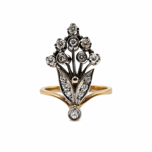 Bague Ancienne Bouquet en Or 18 Carats et Diamants Naturels 0,52 ct