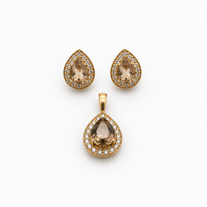 Parure en or jaune 18 carats, quartz fumé et oxydes de zirconium