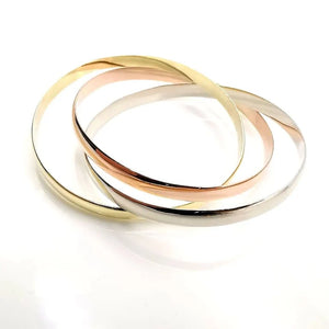 Bracelet Jonc Or Tricolore 18 Carats – Triple Anneau Entrelacé Vintage