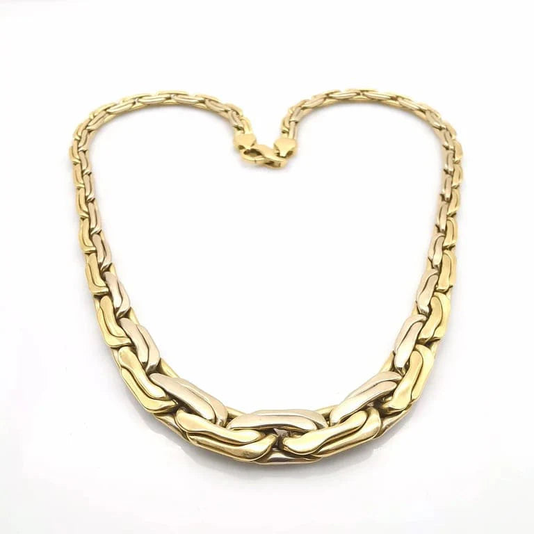 Collier maille haricot doublée en chute en or deux tons 18 carats