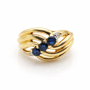 Bague Saphirs Diamants Or Jaune 18 Carats Vintage