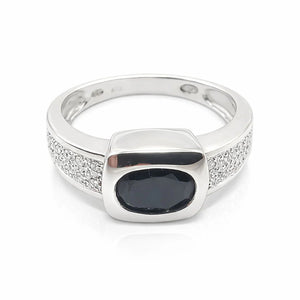Bague Or Blanc 18k | Saphir Ovale ~1,50 ct & 24 Diamants ~0,24 ct | T.55