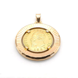Pendentif Porte-Pièce ancien — 20 Francs Vittorio Emanuele II 1863 — Or jaune 22K & 18K — Pièce unique