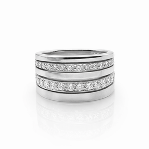 Bague Or Blanc 18 Carats Double Rang Diamants