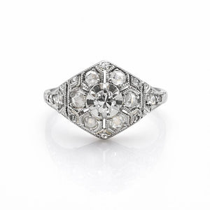 Bague Art Déco Diamants en Or Blanc 18 Carats et Platine