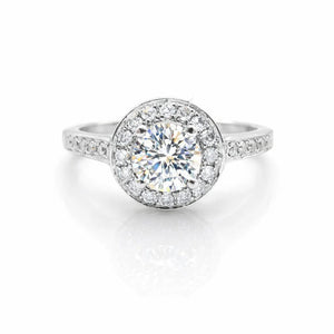 Bague Halo Diamants 1,14 ct en Or Blanc 18 Carats