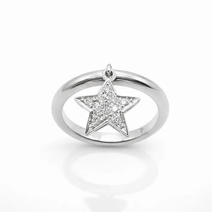 Bague Étoile Diamants Or Blanc 18 Carats Vintage