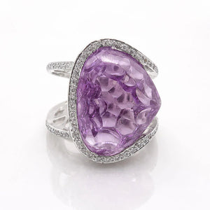 Bague Or Blanc 18 Carats Améthyste 20 Carats et Diamants