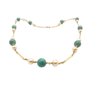 Collier Perles de Culture Vertes & Blanches Or Jaune 18 Carats