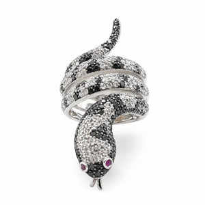 Bague Serpent Diamants Blancs et Noirs en Or Blanc 18 Carats