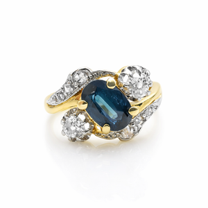 Ring Toi & Moi Belle Époque Saphir und Diamanten 18 Karat Gelbgold